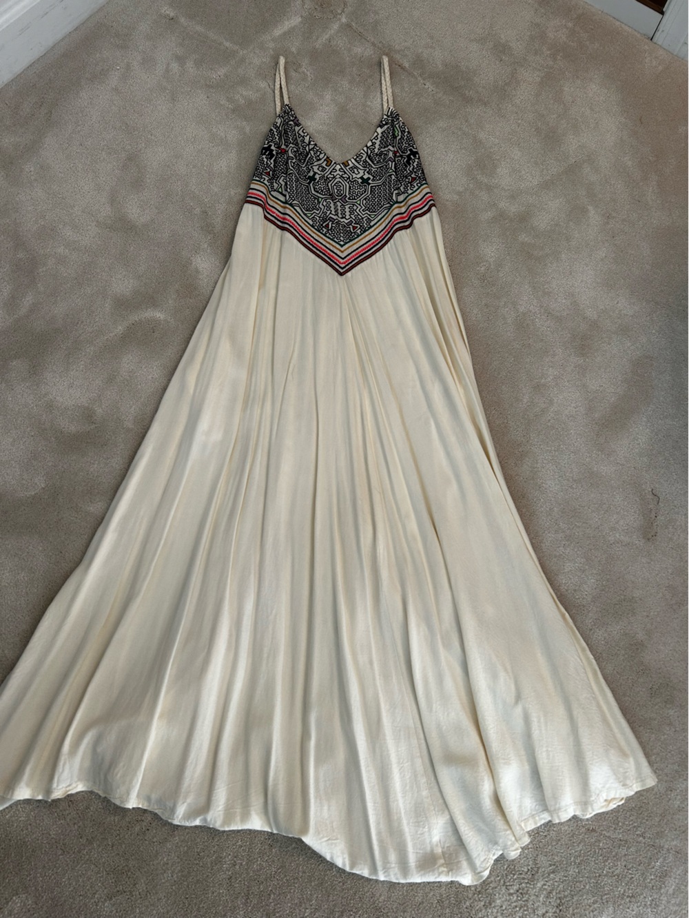 Free People Beach Cream Maxi Dress with Embroidered Bodice